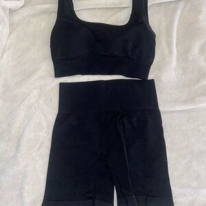 Black Ribbed Crop Top and Shorts Set